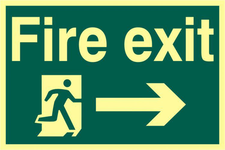 ASEC `Fire Exit` 200mm x 300mm PVC Self Adhesive Photo luminescent Sign Right - Click Image to Close