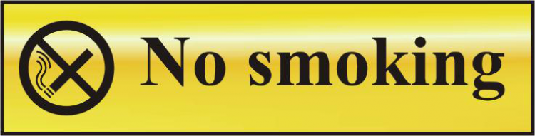 ASEC `No Smoking` 200mm x 50mm Gold Self Adhesive Sign 1 Per Sheet - Click Image to Close