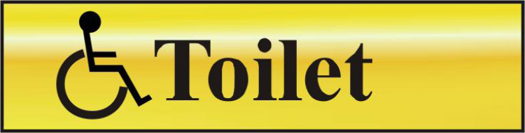 ASEC `Disabled Toilet` 200mm x 50mm Gold Self Adhesive Sign 1 Per Sheet - Click Image to Close