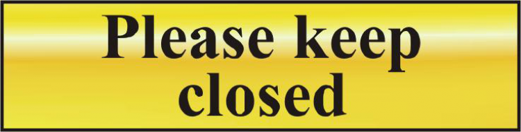 ASEC `Please Keep Closed` 200mm x 50mm Gold Self Adhesive Sign 1 Per Sheet - Click Image to Close