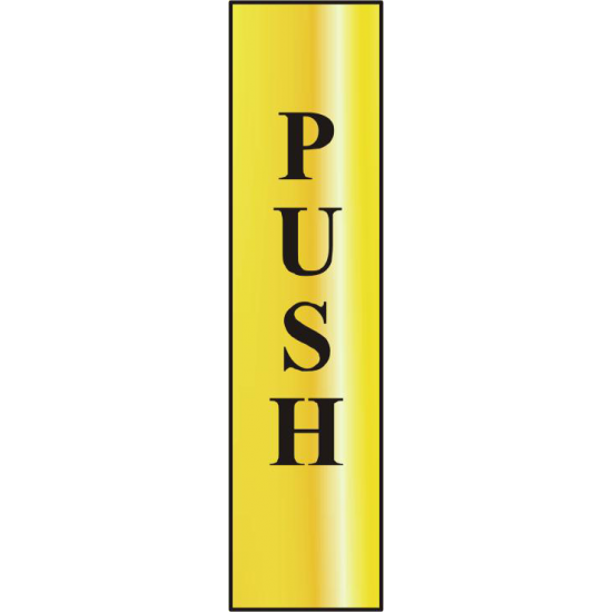ASEC `Push` 200mm x 50mm Gold Self Adhesive Sign 1 Per Sheet - Click Image to Close