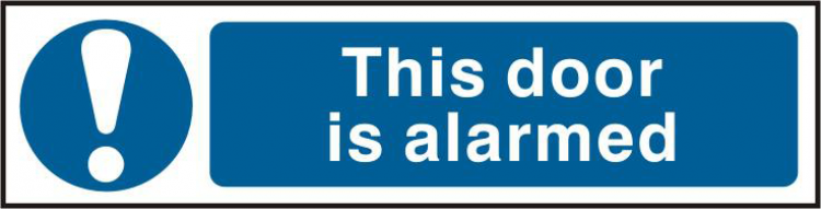 ASEC `This Door Is Alarmed` 200mm x 50mm PVC Self Adhesive Sign 1 Per Sheet - Click Image to Close