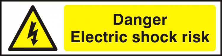 ASEC `Danger Electric Shock Risk` 200mm x 50mm PVC Self Adhesive Sign 1 Per Sheet - Click Image to Close