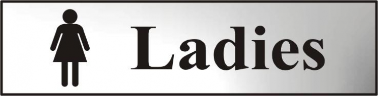 ASEC `Ladies` 200mm x 50mm Chrome Self Adhesive Sign 1 Per Sheet - Click Image to Close