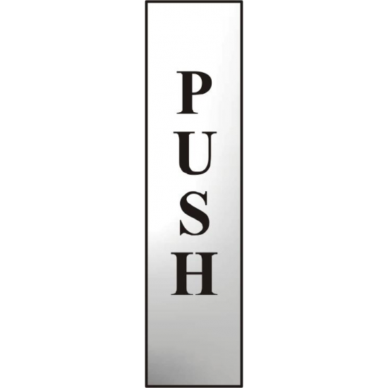 ASEC `Push` 200mm x 50mm Chrome Self Adhesive Sign 1 Per Sheet - Click Image to Close