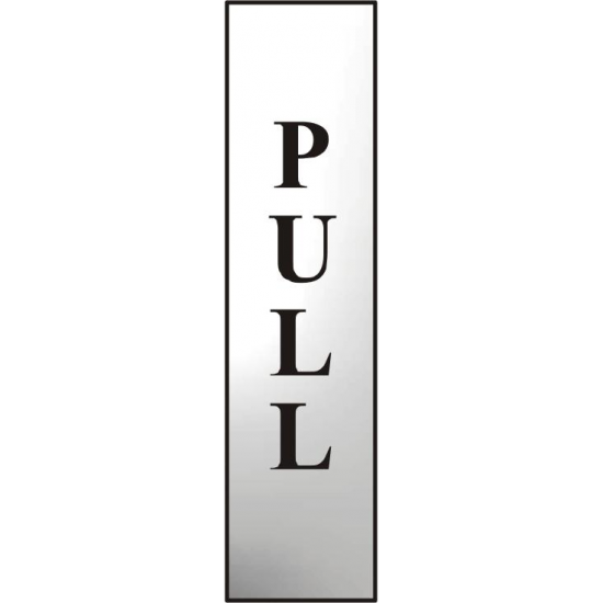 ASEC `Pull` 200mm x 50mm Chrome Self Adhesive Sign 1 Per Sheet - Click Image to Close