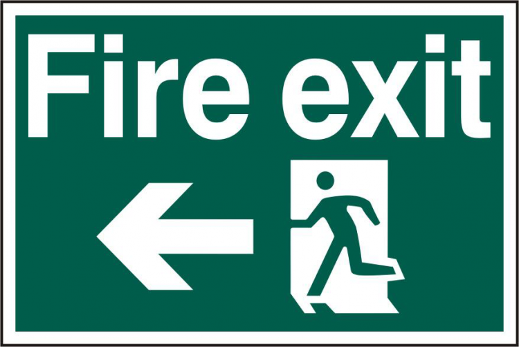 ASEC `Fire Exit` 400mm x 600mm PVC Self Adhesive Sign Left - Click Image to Close