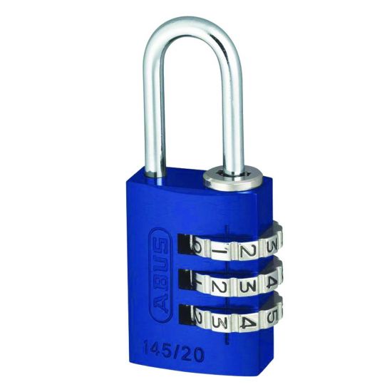 ABUS 145 Series Coloured Aluminium Combination Open Shackle Padlock 20mm Assorted Colours 145/20 Visi - Click Image to Close