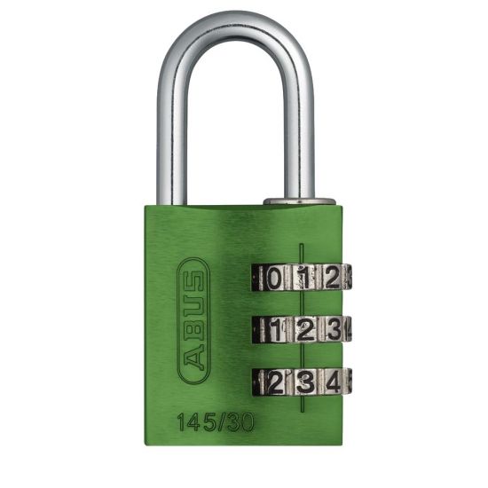 ABUS 145 Series Coloured Aluminium Combination Open Shackle Padlock 30mm Assorted Colours 145/30 Visi - Click Image to Close