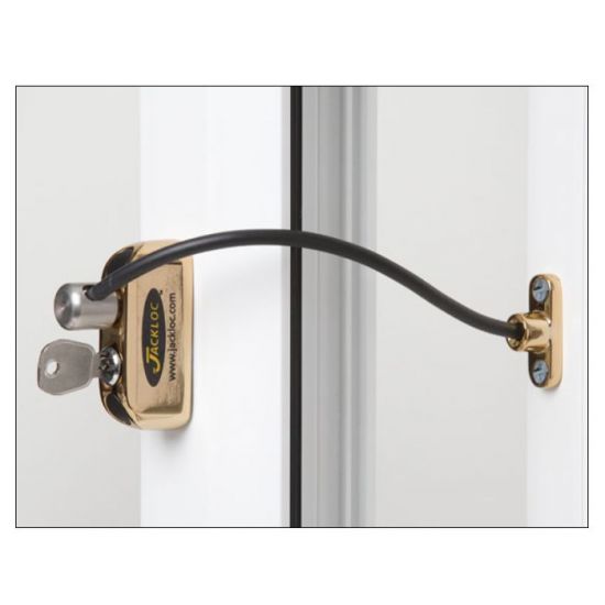 JACKLOC Pro-5 Lockable Cable Window Lock Brass - Click Image to Close