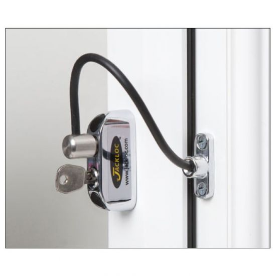JACKLOC Pro-5 Lockable Cable Window Lock Chrome (black sleeve) - Click Image to Close