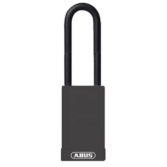 ABUS 74HB Series Long Shackle Lock Out Tag Out Coloured Aluminium Padlock Black - Click Image to Close