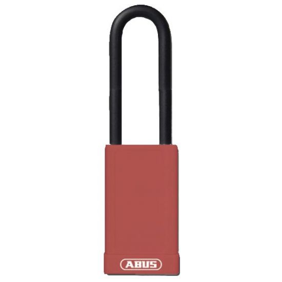 ABUS 74HB Series Long Shackle Lock Out Tag Out Coloured Aluminium Padlock Red - Click Image to Close