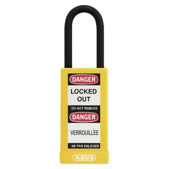 ABUS 74HB Series Long Shackle Lock Out Tag Out Coloured Aluminium Padlock Yellow - Click Image to Close