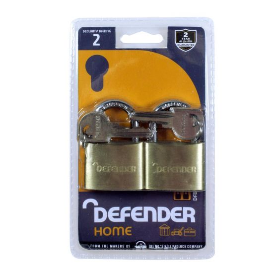 DEFENDER Brass Open Shackle Padlock 20mm KA Twin Pack - Click Image to Close