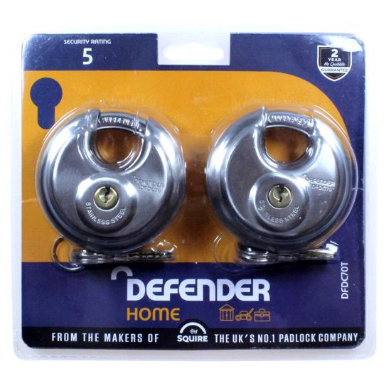 DEFENDER 70mm Discus Padlock 70mm KA Twin Pack - Click Image to Close
