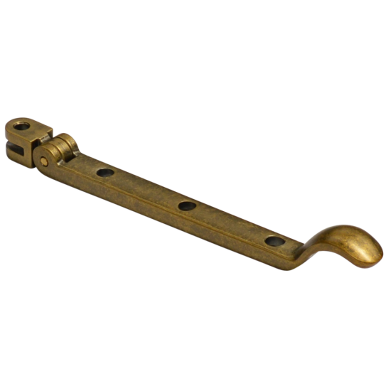 STEEL WINDOW FITTINGS B375 Classic Curved Peg Stay 150mm Antique Brass - Click Image to Close