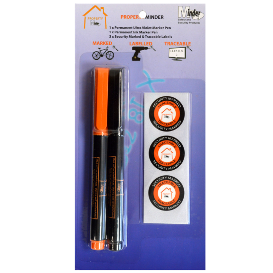 MINDER Property Minder UV Pen & Ink Marker Pen Pack Permanent Ink & UV - Click Image to Close