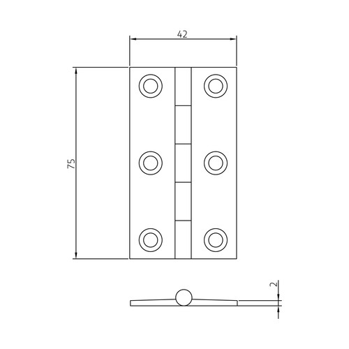 0970 Brass Butt Hinge 75mm x 42mm (Pair) - Click Image to Close