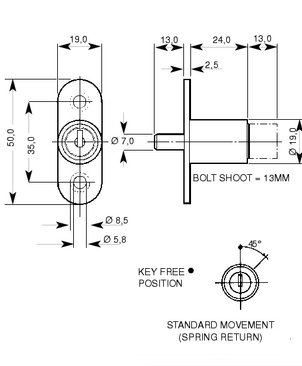 L&F 5862 Sliding Door Lock - Plunger Type - Click Image to Close